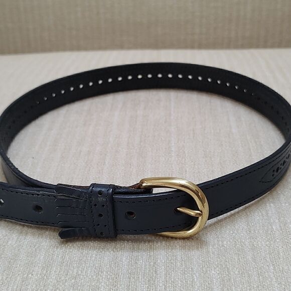 Charter Club Navy Blue Leather Belt Solid Brass Buckle - Picture 7 of 10